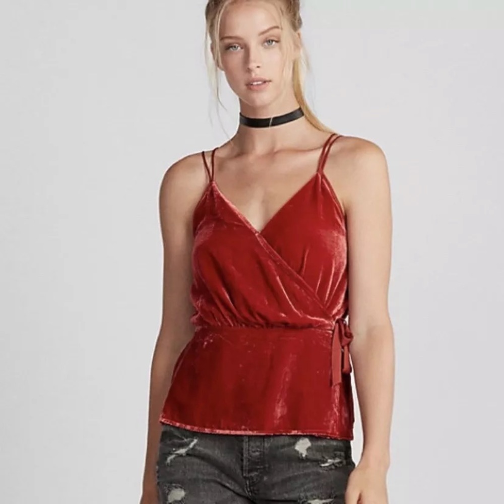 NWT Express Burnt Orange Velvet Wrap Cami Top
